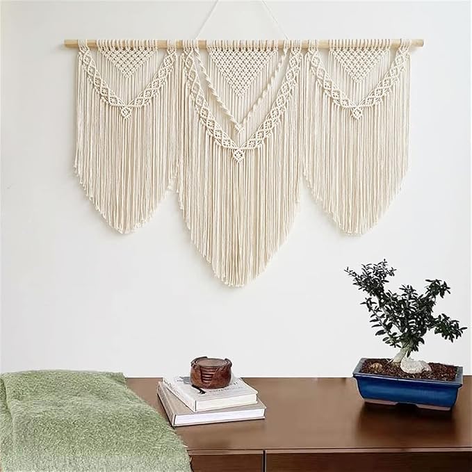 guzhiou Large Macrame Wall Hanging, Boho Woven Tapestry Decor Art, 43"x32" | Handmade bohemian woven tapestry for bedroom, living room, apartment. Perfect Boho style wall decor art for weddings, parties