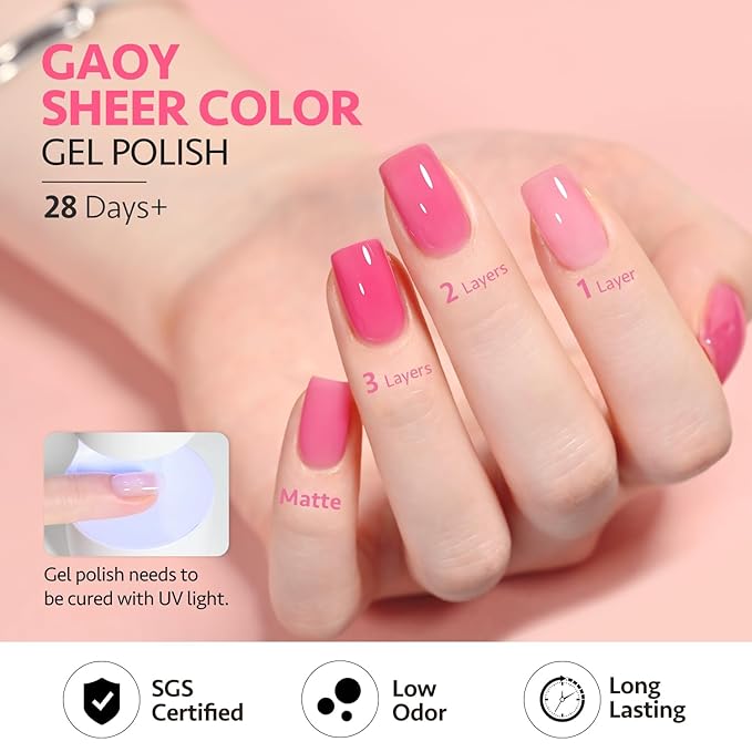 GAOY Jelly Gel Nail Polish, 16ml Sheer Pink Translucent Soak Off Gel Polish, UV Light Cure for Nail Art DIY, 2134 Pink Tulip