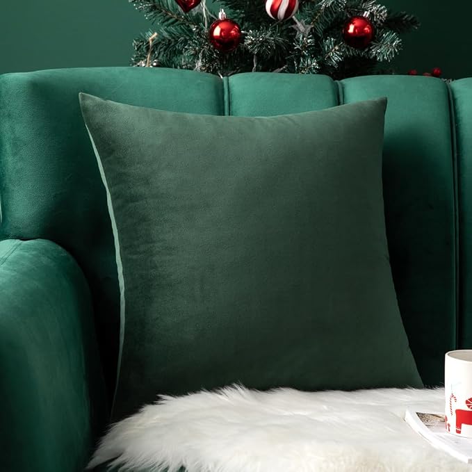 MIULEE 24x24 Inch Euro Velvet Throw Pillow Cover Set of 1 Army Green | Soft Luxury Decorative Throw Pillow Cover, Single Cushion Case, Home Decor for Chair Couch Sofa Bedroom Car Bed