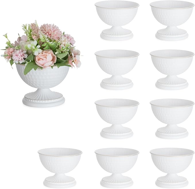 Sziqiqi White Urn Vase for Wedding, Compote Vase for Table, 4.3in, 10Pcs | Tall Floral Holder for Centerpiece Pedestal Bowl Pot, Flower Arrangements for Wedding, Party, Birthday, Event, Reception