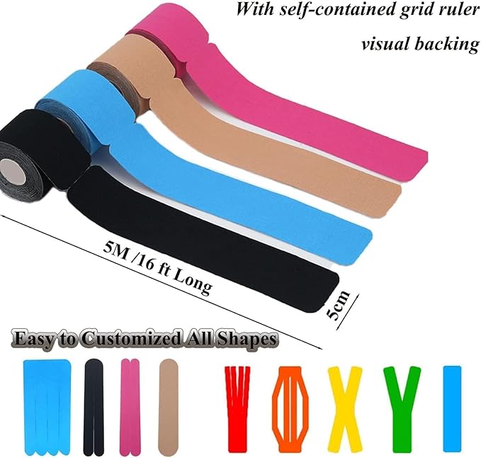 Kinesiology Tape Precut, Athletic Sports Tape Adhesive for Muscles Ankle Neck Knee Shoulder Promotes Recovery and Providing Support, Total 60 Precut Strips (Mix Color)