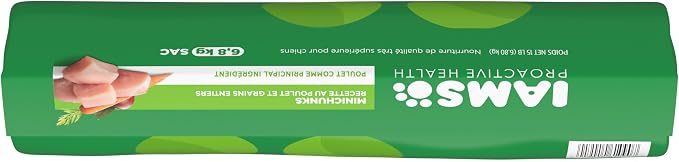 IAMS Proactive Health Adult Minichunks Dry Dog Food, Chicken, 15 lb | Real chicken #1 ingredient, no fillers, natural fiber & prebiotics, Omega-6 fatty acids, antioxidants for immune support