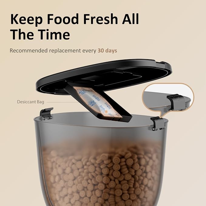 Automatic Cat Feeder with WiFi, Timed Cat Dry Food Dispenser for Cats Dog | 5L Capacity, App Remote Control, 5G&2.4Ghz, Dual Power, 10 Meals 1-15 Portion Programmable, Sealed Food Tank