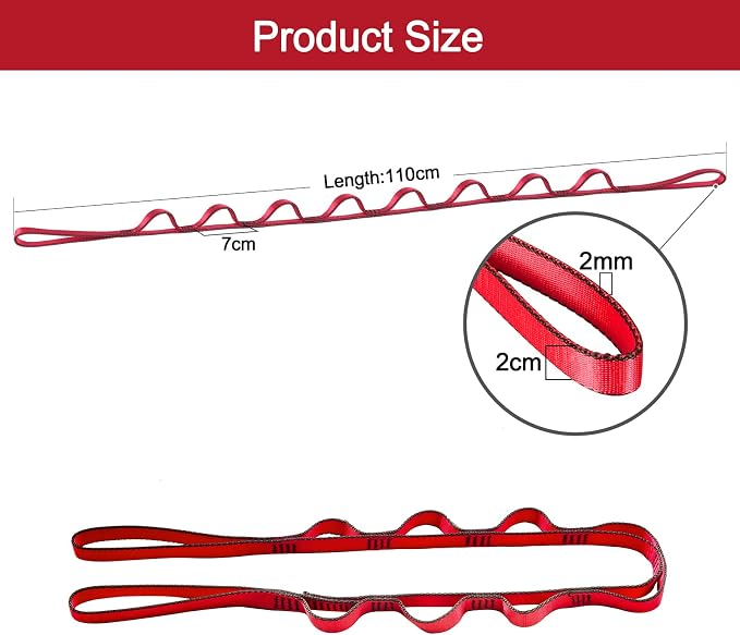DASKING 23KN (5070 lbs) Heavy Duty Straps - 2 Pack Adjustable Daisy Chain Webbing for Aerial Yoga, Hammock, Fitness & Rigging - CE/EN566 Certified, Red/Grey