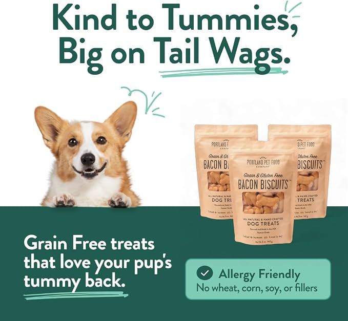 Portland Pet Food Bacon Dog Treats - Healthy, Grain-Free Biscuits, 3 Pack | Human-Grade, Limited Ingredient, Natural Low Calorie Training Treats for Small & Large Dogs, Puppy to Senior, Made in USA