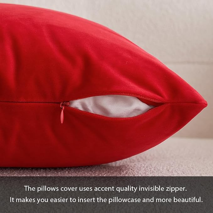 MIULEE Velvet Throw Pillow Covers 18x18 Inch Pack of 2 Bright Red | Soft Solid Decorative Pillow Covers, Modern Luxury Home Decor, for Couch Chair Sofa Bedroom Livingroom