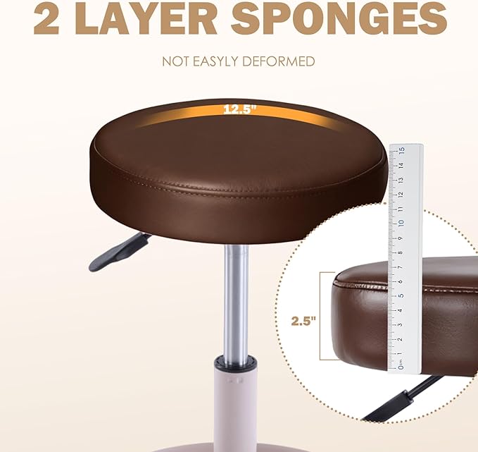 Rolling Salon Stool with Storage Tray (Coffee)