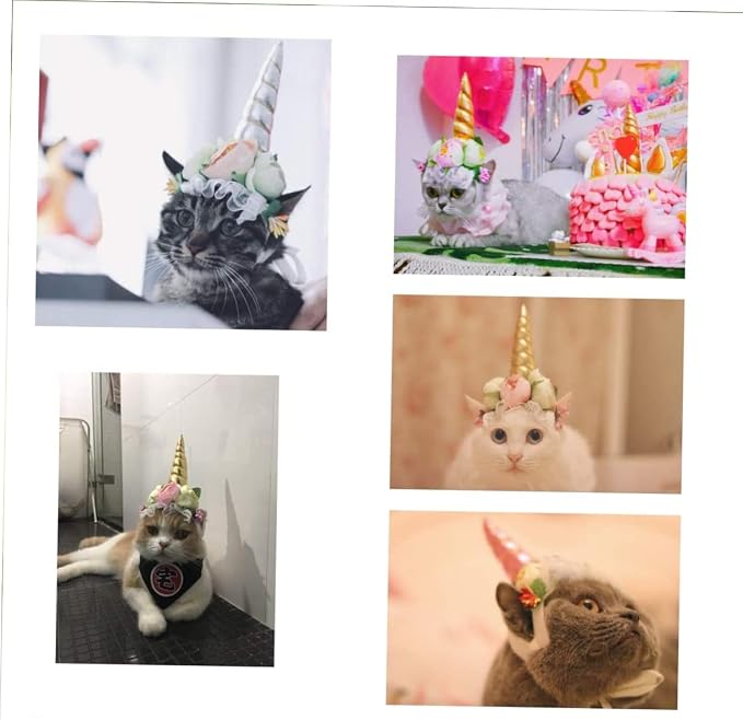 Generic Pet Unicorn Hat Silver Horn Soft Cloth Material Cosplay Party Costume for Cats Dogs Puppies S Comfortable Adorable Accessory for Halloween Birthday Masquerade Events