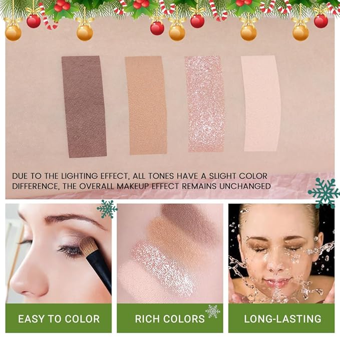 4 Colors Eyeshadow Makeup Palette – Christmas Gifts for Older Women, Neutral Light Nude Ivory Champagne Gold Warm Beige Dark Brown Matte & Shimmer Powder Eye Shadow, Highly Pigmented Waterproof