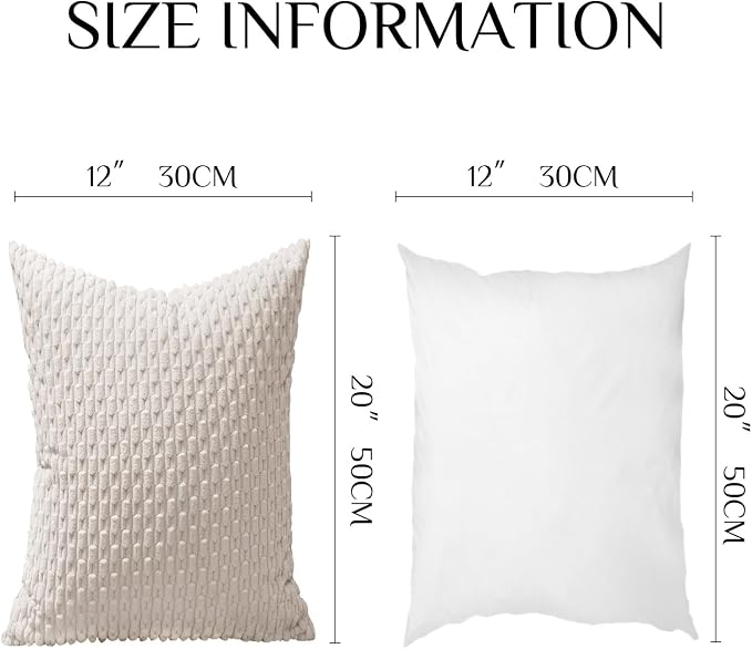 Softalker Corduroy Decorative Throw Pillow Covers 12x20, Set of 2, Beige | Soft Boho Striped Pillow Cases, Couch Fluffy Cushion Covers for Farmhouse Home Decor Bed Living Room