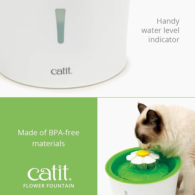 Catit Flower Fountain with Triple Action Filter, Cat Drinking Water Fountain, 3 L, Green | Cat Drinking Water Fountain