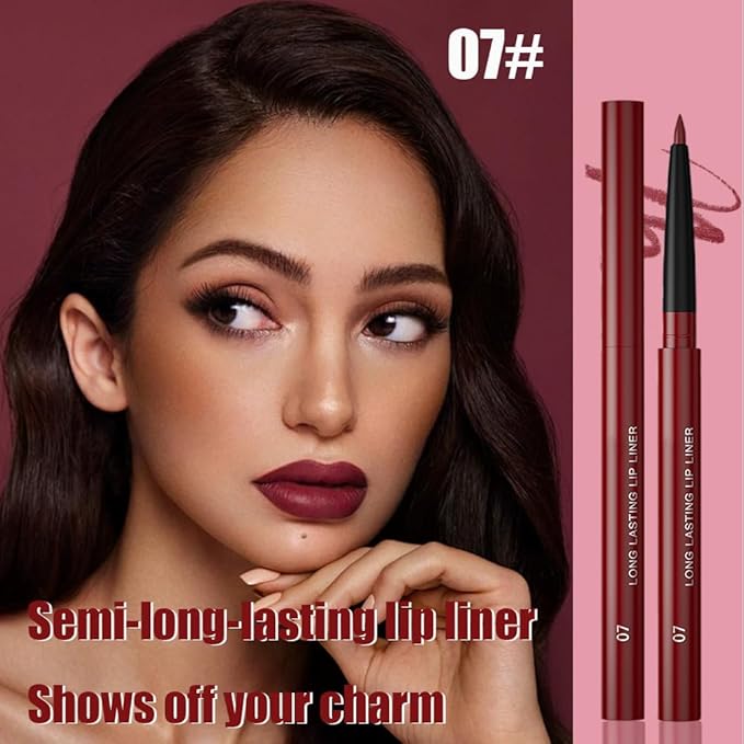 Gel Lip Liner Pencil for Women, Cherry Red Matte Long Lasting Lip Liner Lipstick 24 Hour, High Pigmented Lips Makeup Retractable Liners Waterproof Smudge Proof, Vegan & Cruelty-Free 07