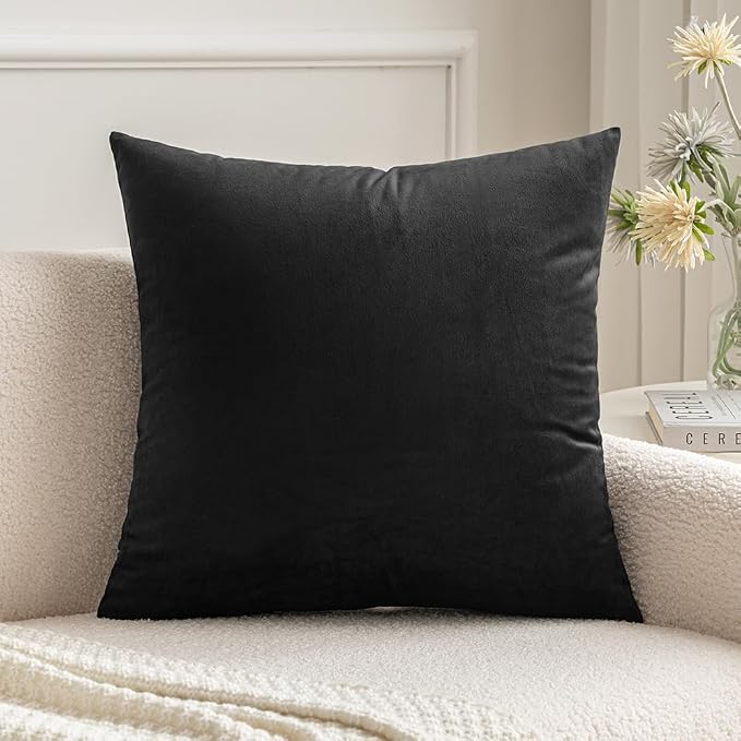 MIULEE 24x24 Inch Euro Velvet Throw Pillow Cover Set of 1 Black | Soft Luxury Decorative Throw Pillow Cover, Single Cushion Case, Home Decor for Chair Couch Sofa Bedroom Car Bed