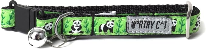 THE WORTHY DOG Icons Pattern, Breakaway Cat Collar, with Bell, Green