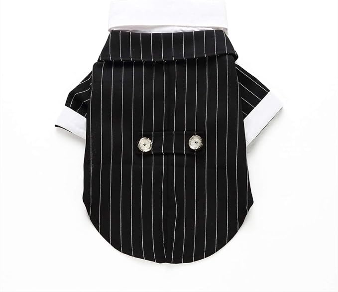 GabeFish Pets Wedding Jackets Suit for Dogs with Bow Tie Puppy Cat Formal Clothes Shirt Tuxedo (Striped, S (Chest 12.9in/33cm)