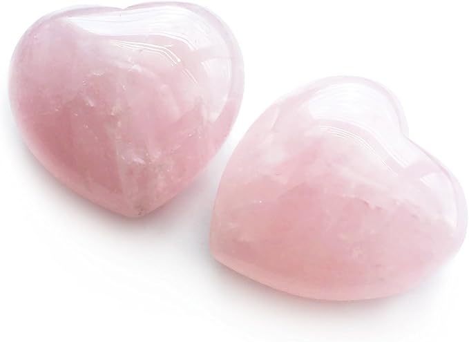 Polar Jade Set of 2 Hand-Carved Rose Quartz Puffy Hearts – 100% Natural Healing Crystals for Chakra Energy, Meditation, Massage, and Home Decor
