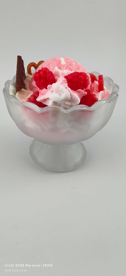Generic Ice Cream Aromatherapy Candles, Glass Goblet, Decorative Dessert Shape, Fruits Fragrance, Birthday Festival Party Mother Gift (Vanilla Raspberry)