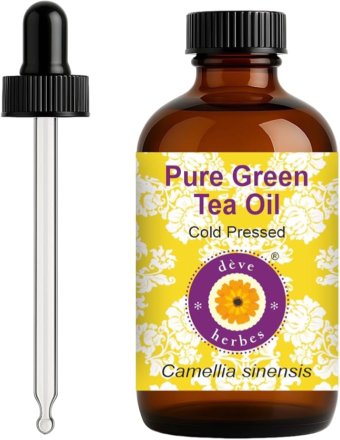 dève herbes Green Tea Oil (Camellia sinensis) with Glass Dropper | Cold Pressed | Pure | Natural | For Diluting Essential oils | For Skin & Massage | Non-Sticky | Lightweight | Unisex | 120ml (4 oz)
