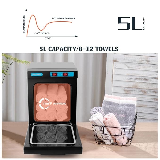 Artist hand Hot Towel Warmer for Spa Facials Salon, 5L Small Hot Towel Warmer Cabinet for Bathroom, Barber Esthetician, and Family Use (5L/Black)