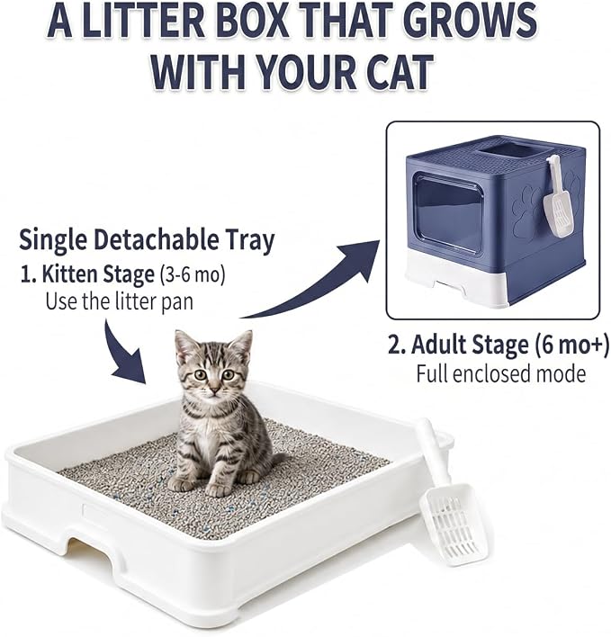 Medario Cat Litter Box with X-Large Litter Mat and Scoop(Upgrade Midnight) | Large Covered Litter Box with Lid, Enclosed Kitty Box,Front Top Entry Exit, Odor Control Easy to Clean