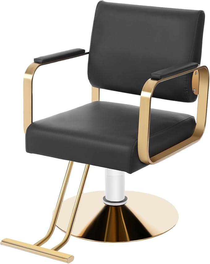 Salon Chair for Hair Stylist, Hydraulic Barber Chair with 360° Swivel, Height Adjustable Styling Chair for Barbershop, Beauty Salon, Tattoo & Spa Equipment, Black and Golden