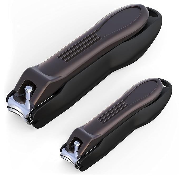 GLAMFIELDS Nail Clipper with Catcher, No Splash Fingernail Toenail Clipper Stainless Steel Nail Cutter Nail Trimmer, Good Gift for Men and Women MF-Large/Small （2Pack)
