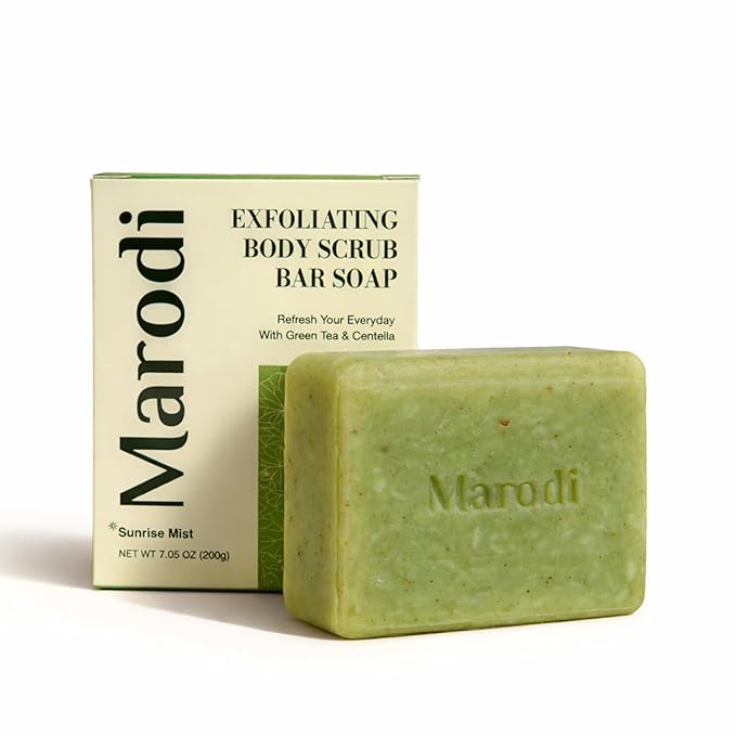Body Scrub Bar Soap, 7 Oz (200g), Korean Exfoliating Body Wash Bar with Green Tea & Centella Extract, Subtle Fruity Citrus Scent, Deep Cleaning, Moisturizing & Refreshing, Sunrise Mist