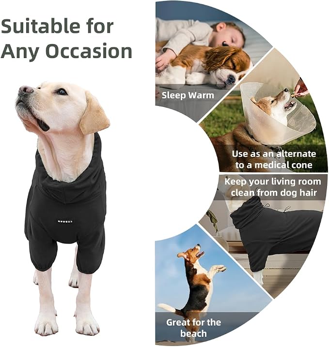 Dog Pajamas for Large Dogs, Extra Large Stretch, Suitable for Adult Medium-Sized Dogs, Large Pet Jumpsuit Four-Legged Dog Clothes, Surgical Recovery Pet Clothing (Black, 6XL)