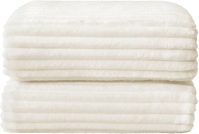 BEDELITE 3D Ribbed Jacquard Cream Full Size Blankes for Bed, 84x90 Inch | Soft Warm Decorative Fluffy Blanket, Cozy Fuzzy Lightweight Plush Fleece Throw Blankets for Bed, Room Decor, Gift for Women