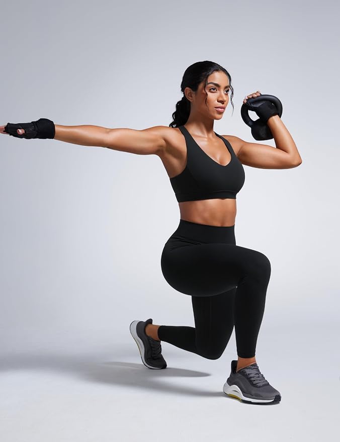 CRZ YOGA Butterbreeze Criss Cross Back Sports Bras for Women - V Neck Adjustable Straps Padded Workout Training Crop Top