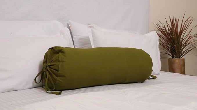 Cylindrical Pillow Bolster Cover Cervical Neck Roll Cotton Pillowcase with Drawstring Closure Neck Cushion Cover 6" x 18" (15 x 45 cm) Olive Green