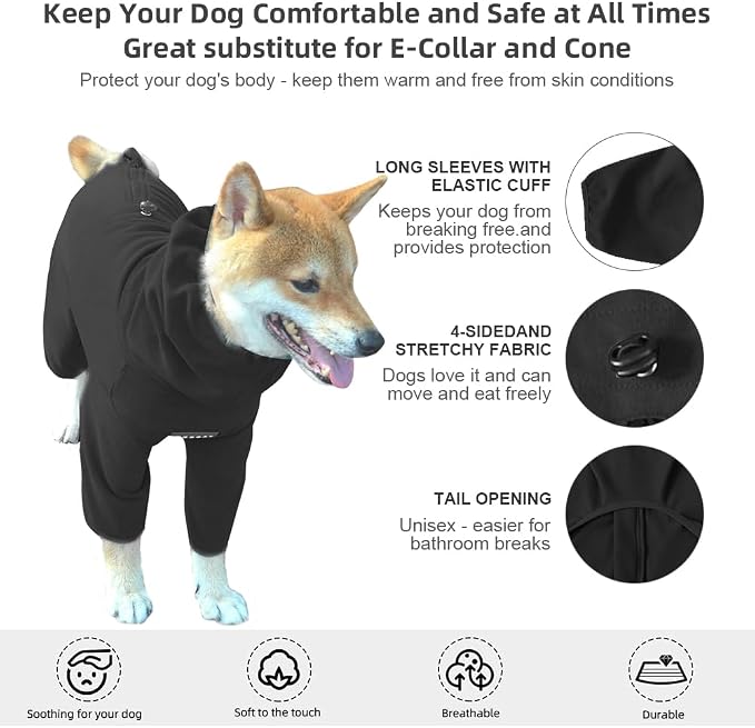 Dog Pajamas for Large Dogs,Extra Large Stretch, Suitable for Adult, Medium-Sized Dogs, Large Pet Jumpsuit Four-Legged Dog Clothes, Pet Clothing. (Black, 2XL)