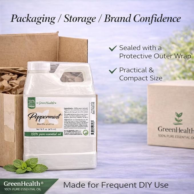 GreenHealth Peppermint Essential Oil 16 fl oz (473 mL) - 100% Pure Mentha Arvensis Oil for Diffusers, Candle Making, Soap Making, DIY Blends, Home Fragrance