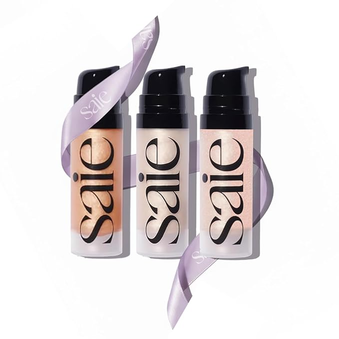 Saie Glowy Super Gel Trio - Mini Starglow, Sunglow & Roseglow (0.5 oz Each) - Hydrating Makeup Primers & Illuminating Serums with Vitamin C + Squalane for Dewy, Radiant Skin