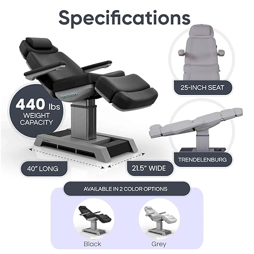 Massage Tools Spa Luxe Medical Exam Procedure Chair - Electric Hydraulic Adjustable w/ Trendelenburg Position - Exam Chair w/ 440 lbs Capacity, Equipment for Medical Practices - Black, Model 2218BN