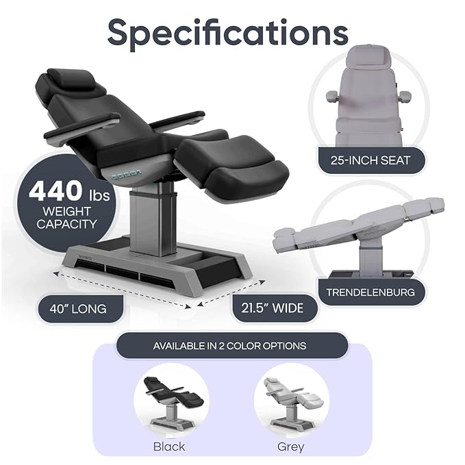 Massage Tools Spa Luxe Medical Exam Procedure Chair - Electric Hydraulic Adjustable w/Trendelenburg Position - Exam Chair w/ 440 lbs Capacity, Equipment for Medical Practices - Gray, Model 2218BN
