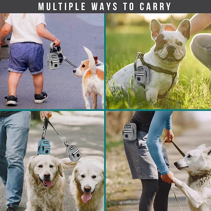 PetAmi Dog Poop Bag Holder for Leash, Pet Waste Bag Dispenser, Stripe Black
