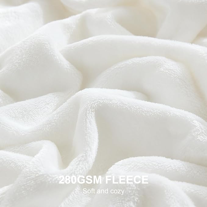 Hansleep King White Fleece Blanket, Soft Flannel Bed Blanket | Fuzzy Cozy Blanket 90x108 Inches, Multi-use for Bed, Sofa, Couch, Travel, Camping, All Season Warm Lightweight Cover