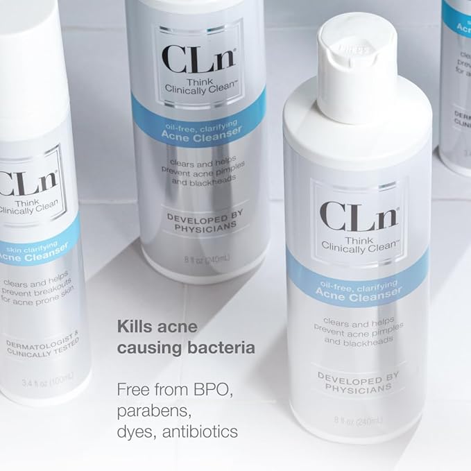 CLn® Acne Cleanser-The Only Cleanser with 0.5% Salicylic Acid Preserved with Sodium Hypochlorite for Clarifying Skin from Blackheads & Breakouts, Oil-Free & Fragrance-Free, 8 fl oz (Pack of 2)