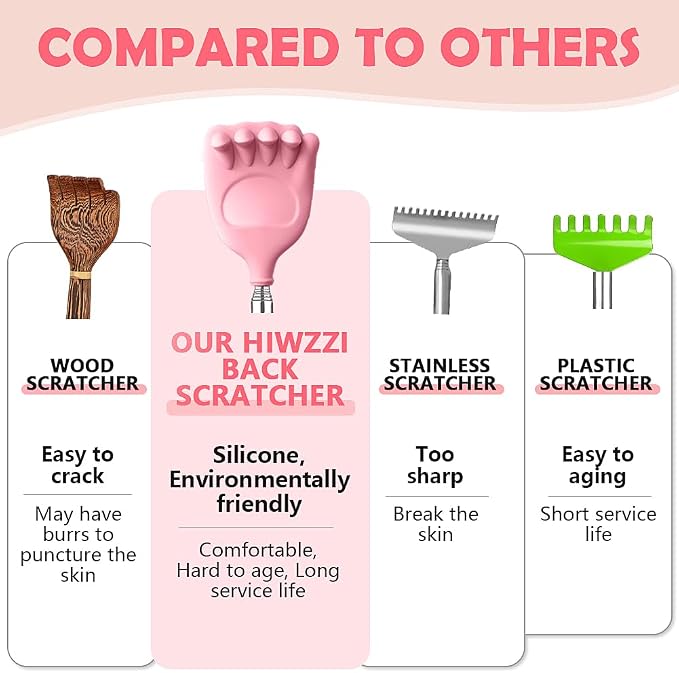 Back Scratcher Extendable Silicone Massager Tool Telescoping Stocking Stuffers Bear Claw Soft for Itches Lotion Application Spa Men Women Kids Adults the Disabled Baby-Pink