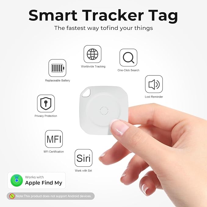 Tracker Tags-4 Pack(iOS Only), ltem Finder Smart Tag Set Milk White | IP67 Waterproof, Loud Beep, Replaceable Battery, Smart Tag for Keys, Bags, Luggage, Pets, Wallet, Compatible with Find My APP