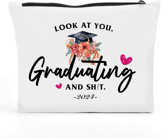 Graduation Gifts for Women, Class of 2024 Gifts, 2024 Graduation Congratulations Gifts Cosmetic Bag, Look At You Graduating Makeup Bag, Inspirational Cheer Up Birthday Gifts for Friend Sister