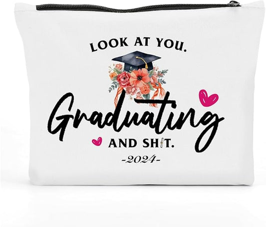 Graduation Gifts for Women, Class of 2024 Gifts, 2024 Graduation Congratulations Gifts Cosmetic Bag, Look At You Graduating Makeup Bag, Inspirational Cheer Up Birthday Gifts for Friend Sister