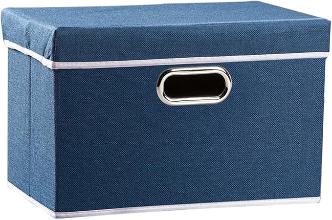 Collapsible Storage Bin with Lid [1-Pack] Fabric Foldable Storage Box Organizer Container Basket Cube with Cover for Home Bedroom Closet Office Nursery Royal Blue(14.9x9.8x9.8)