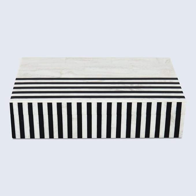 Handicrafts Home Large Decorative Storage Box with Lid – Black White Modern Storage Box, Remote Control Organizer for Coffee Table, Console & Living Room Decor – Mono Lead 12 x 6 x 2