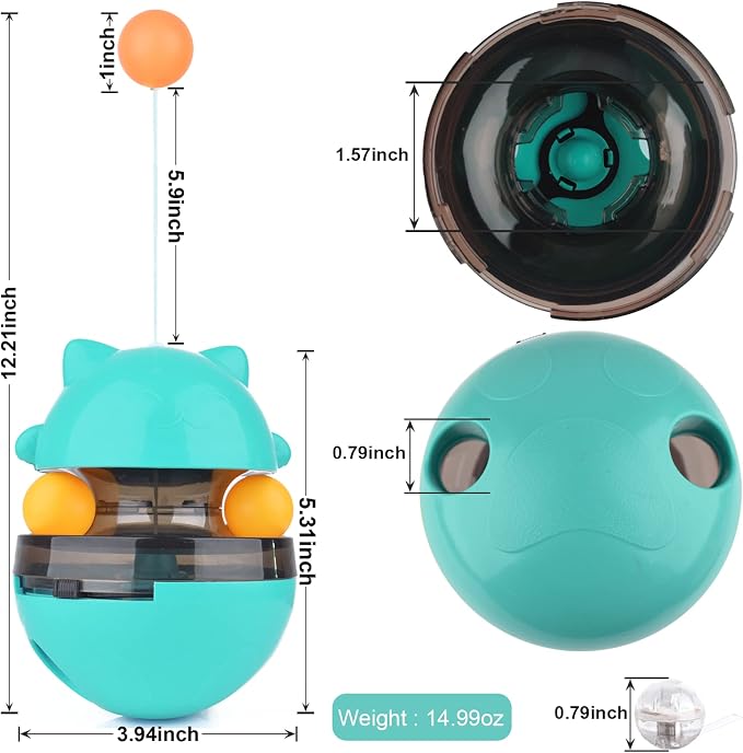 Cat Interactive Toy, Kitty Shape Tumble Food Dispensing Ball, Pet Treat Feeder Leaking Dispenser for Medium Small Dogs Cats (Blue)
