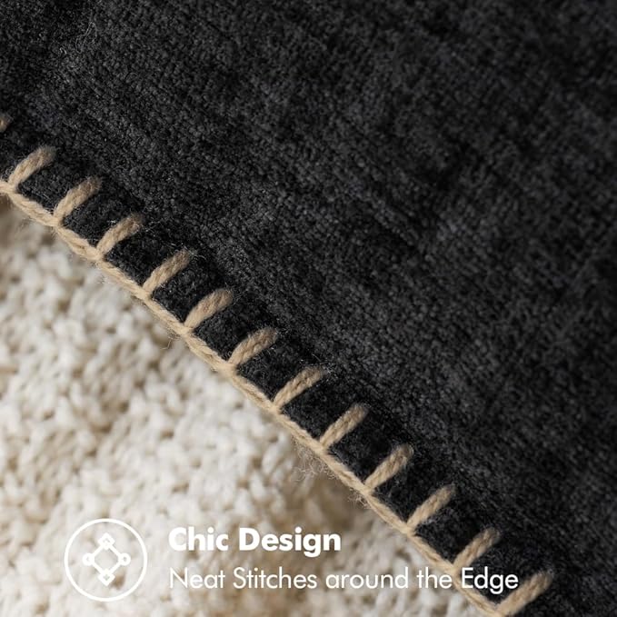 MIULEE Decorative Couch Throw Pillow Covers 16x16 Inch Black 2 Pack | Halloween Farmhouse Pillow Covers with Stitched Edge, Soft Chenille Cushion Cases, for Sofa Bed Living Room Home Decor