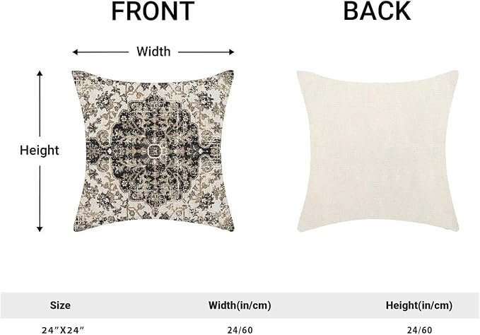 AEIOAE Boho Pillow Covers 24x24 Inch Set of 2,Carpet Pattern Throw Pillows Case,Black White Grey Ethnic Design Outdoor Decorative Square Linen Farmhouse Decor Cushion Covers for Home Sofa Bed Couch
