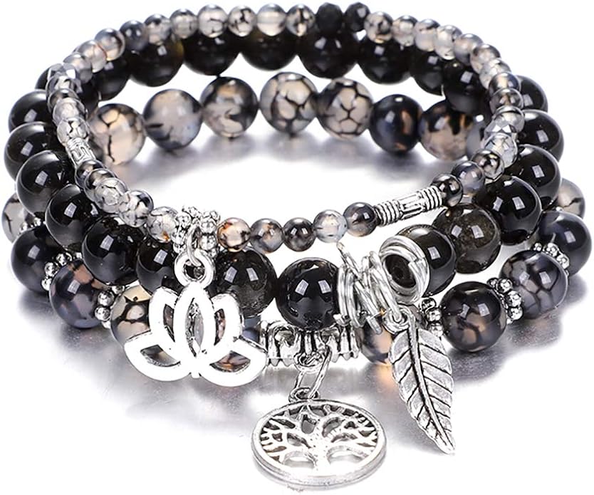 UEUC Tree of Life Yoga Healing Stone Bracelets,Multilayer Lotus Chakra Stone Reiki Bracelet Sets,Anxiety Crystal Natural Stone,for Women Stress Relief