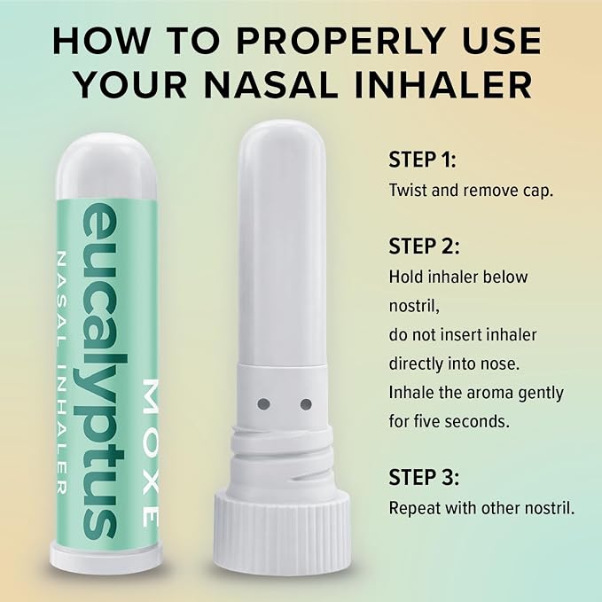 MOXĒ Eucalyptus Essential Oil Nasal Inhaler, Sinus & Congestion Relief, Daily Relaxation, Stress Relief, Therapeutic No-Mess Aromatherapy, Pure and Natural, Made in USA (3 Pack) packaging may vary